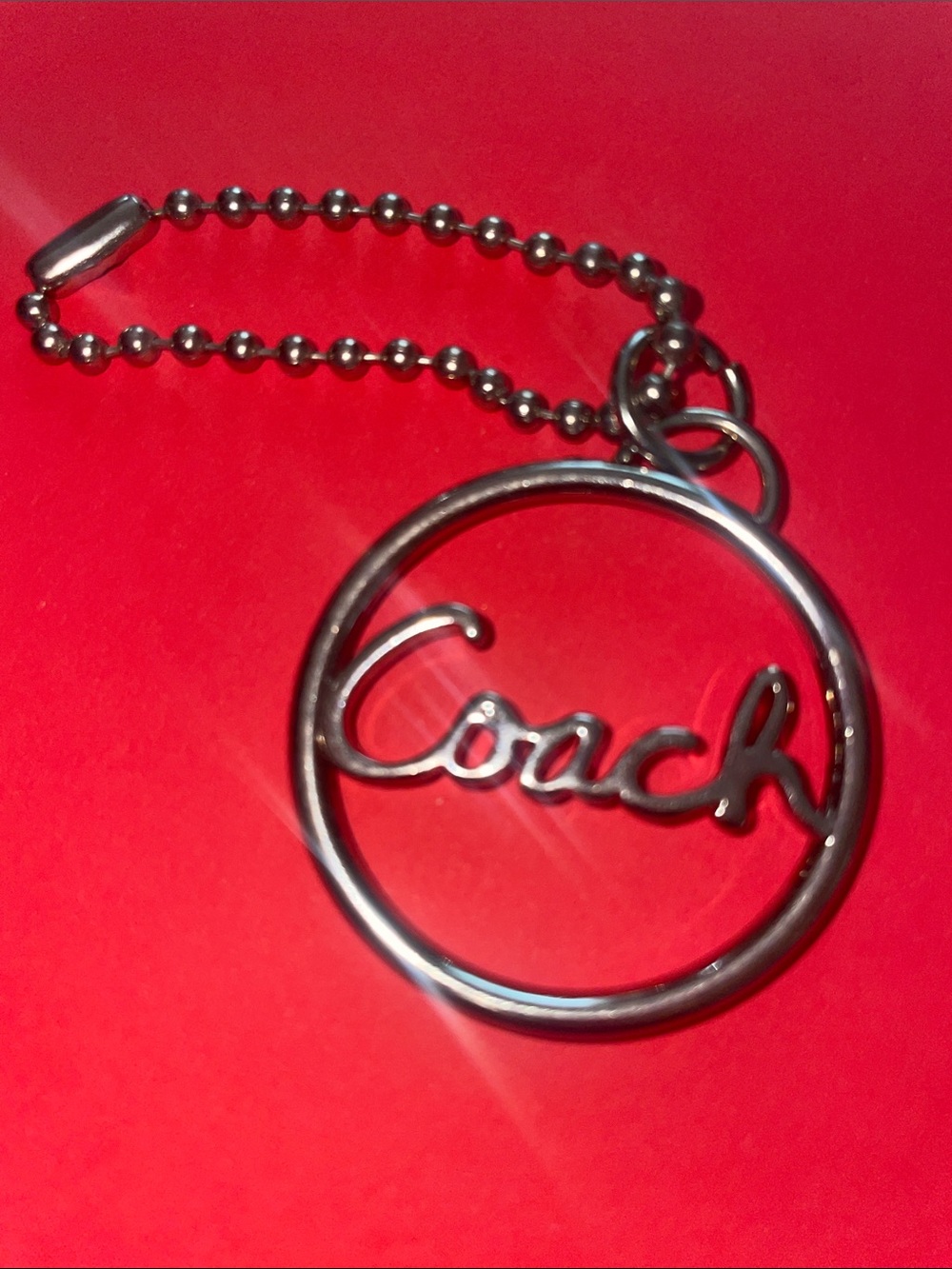 Coach Silver Signature Circle Key & Card Holder Charm